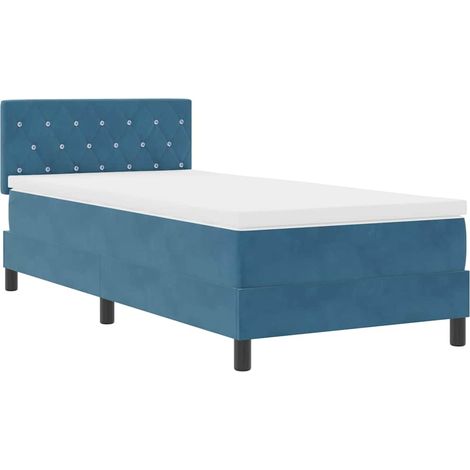 Lit simple,Lit Adulte,Lit à ressorts avec matelas Bleu foncé 90 x 200 cm tissu CFW806756 (1/5)