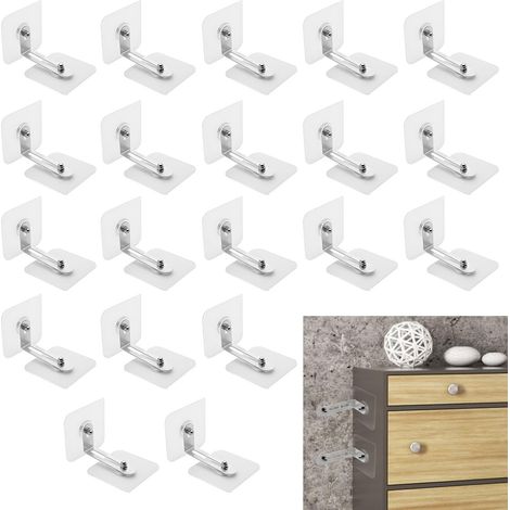 20 Kit Ancrage de Sécurité de Meuble, Support anti-basculement pour Sécurité Meubles, Ancrages Muraux Anti-Basculement Ancrages Fixation Murale sans Percer pour Placard Bibliothèque Etagère Armoire (1/5)