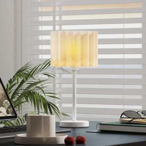Lampe de table décorative blanche à abat-jour ondulé, douille E27 et interrupteur simple, idéale pour chevet, salon et salle de jeux, ampoule vendue séparément (1/4)