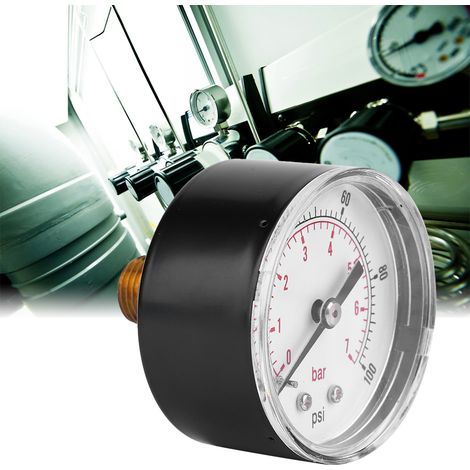 Manomètre à cadran de 50 mm, raccord arrière 1/4 BSPT pour air, eau, huile et gaz (0-100 PSI 0-7 Bar) (1/5)