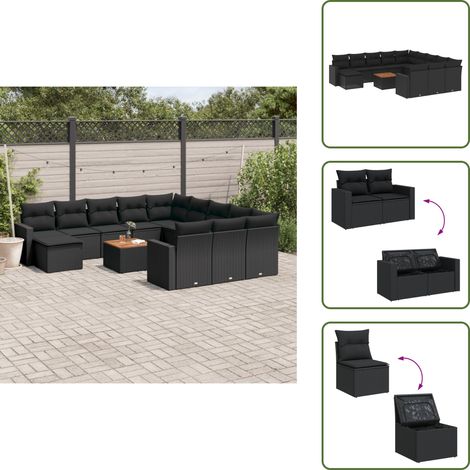 Mobili da esterno - vidaXL Set Divani da Giardino 13pz con Cuscini Nero in Polyrattan - Poltrone da giardino
