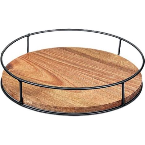Porte-épices Lazy Susan en bois 9 pouces, cadre en acier, rotation 360° pour rangement d'épices (1/4)