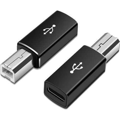 Lot de 2 câbles d'imprimante USB B vers USB-C, adaptateur de câble scanner, convertisseur pour imprimante MIDI, e-piano - Tambour électronique (noir) (1/5)