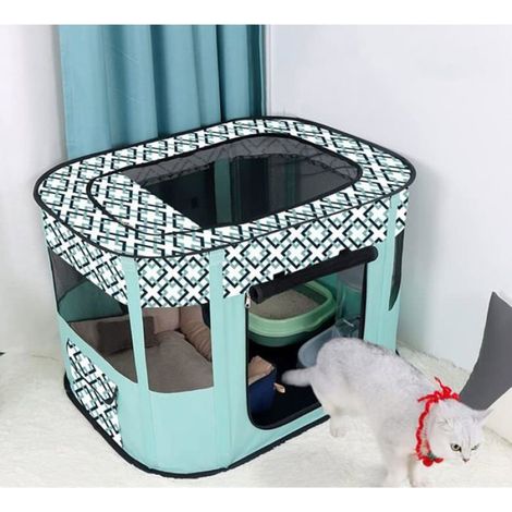 Niche Portable Pliable pour Chien Chat Parc Enclos Rectangulaire avec Tente Fermée Chenil Caisse Mise Bas (1/5)
