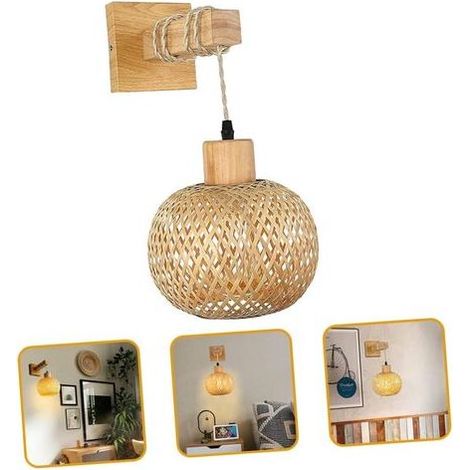 – Applique murale en bambou tissée – Style vintage japonais – Luminaire mural pour chambre et salle à manger – Intérieur rustique