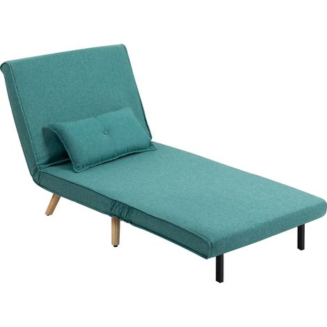 Fauteuil convertible clic-clac 3-en-1 vert dossier réglable 5 positions oreiller inclus