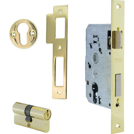 Cerradura embutir 47/50 canto recto latonado seguridad (1/3)