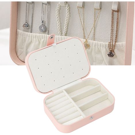 Boîte de voyage pour bijoux en cuir rose avec lock & compartiments ajustables - Étui portable pour colliers, bagues et boucles d'oreille (1/5)