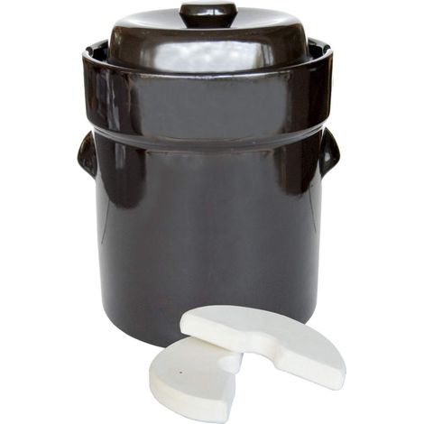 Pot à choucroute 5L pour la lacto-fermentation + pierres/couvercle marron (1/2)