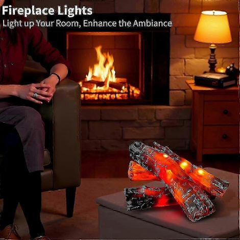 Bûches de cheminée électrique avec flammes LED réalistes chauffage d'appoint sans flamme pour décoration de Noël 22 cm 2026 (1/4)