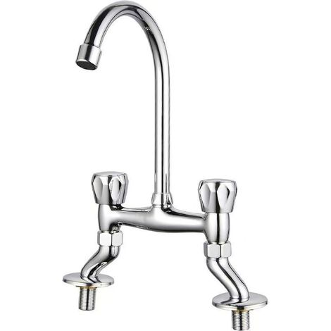 Retro Mélangeur Cuisine Évier Deux Poignée du Pont Laiton Robinet Mitigeur d'évier Double Poignées (1/3)
