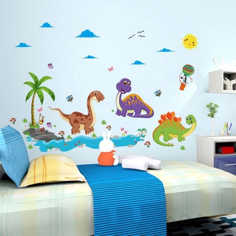 Pegatinas de pared de dinosaurios, calcomanías de pared de dinosaurios de dibujos animados, pegatina de pared de dinosaurio de árbol salvaje para guardería, decoración de pared para el hogar infantil, (1/5)