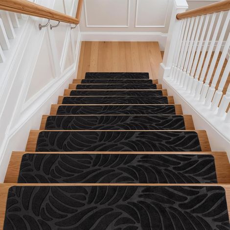 Youyijia 15PCS Anti-Slip Stair Tread Pads - 65x20cm Carpet Stair Treads Mats Self Reused Step Protectors Cover Mat for Kids Elders Pets Stair Carpet Tiles Black (Beige) (1/5)