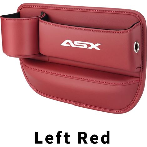 (Rouge à gauche) Boîte de rangement pour l'espace entre le siège et le siège de votre Mitsubishi ASX 2023, 2022 ou 2021. Pochette pour gobelet, téléphone et clés. Accessoires intérieurs en cuir pour v (1/5)