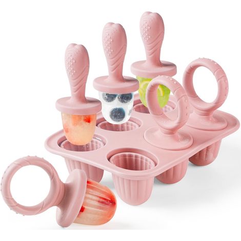 Moule à glace en silicone pour bébé, 6 mini moules de 17 ml avec bâtonnets de dentition pour les petites mains, sans BPA, pour la préparation des glaces des aliments pour bébés.