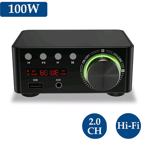 Mini 100W Dual-Channel Bluetooth 5.0 Stereo Digitalverstärker mit USB- und AUX-Audioempfänger für Heimkino, USB- und TF-Kartenwiedergabe, Schwarz