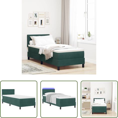LED Beleuchtung -  LED Boxspringbett mit Matratze Dunkelgrün 80 x 200 cm Samt (1/5)