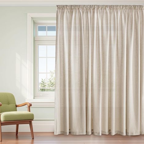 Rideau Voilage Beige,Rideaux Salon en Lin Galon Fronceur (1/5)