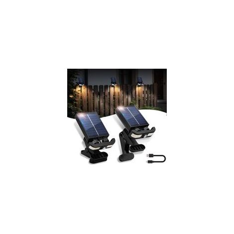 Lot de 2 6000K Lampe Solaire Extérieure avec Détecteur de Mouvement,Charge Solaire et USB,Indicateur LED pour Niveau de Batterie et Mode,IP55 Étanche