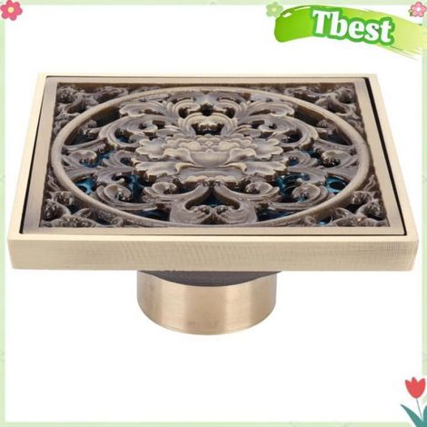 Tbest Crépine de sol Siphon de Sol en Cuivre Bronze Antique 10x10 Cm Drain de Salle de Bain Drain de Douche Grille outillage drain (1/4)