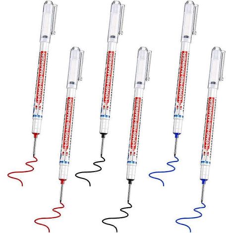 Lot de 6 marqueurs à tête longue pour trous profonds, marqueurs de menuisier étanches PE (1/5)