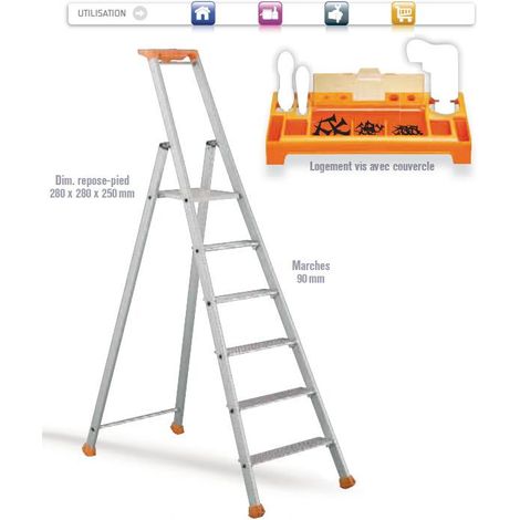 Tubesca Comabi – Marchepied alu ultra résistant 3 marches – Hauteur accès 2.66 m – Charge maxi 150 kg/m² – Norme EN 131 – Usage intensif