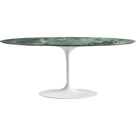 Table ovale TULIPE plateau en marbre - Collection Blanc mat 200 cm Marbre verde alpi-Plateau Marbre verde alpi-Largeur 200 cm-Piètement Blanc mat (1/4)