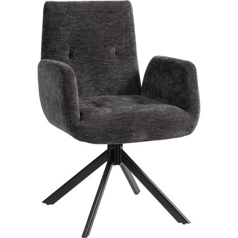 Sillón tapizado giratorio 360° de diseño moderno con capitoné y patas de acero negro HOMVRA (1/5)
