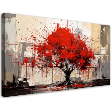 Tableau déco Arbre Abstraction Rouge 100x50 (1/5)