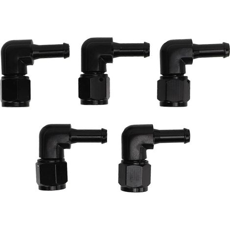 Lot de 5 adaptateurs de raccord femelle 6AN à angle de 90° vers raccord cannelé 5/16 po pour conduites de carburant, d'eau, de fluides et d'air, pour pompes à carburant et filtres (1/5)