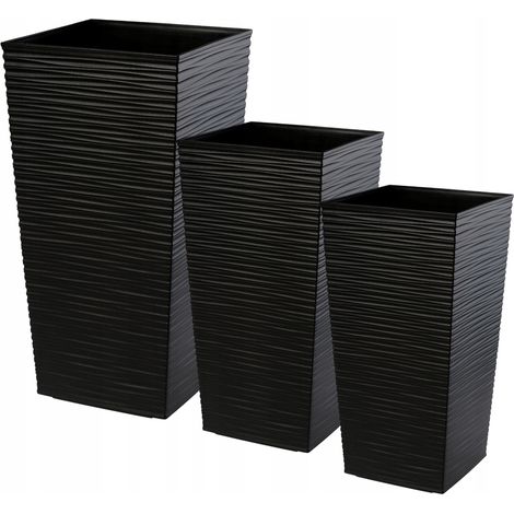 KADAX Blumentopf Set, Blumenkübel aus Kunststoff, 30+35+40 cm, Schwarz