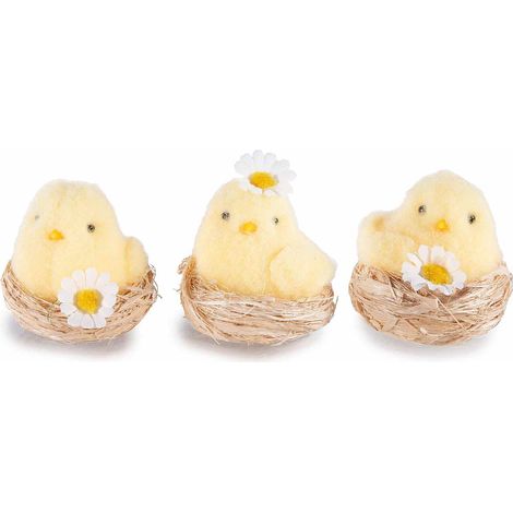 Pulcini pasquali con margherita in cestino di fibra naturale, set da 18 pezzi, Ø 6 cm x 6 H