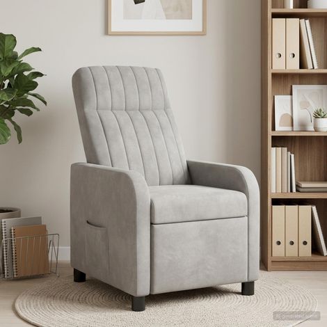 Beyamis Fauteuil inclinable en velours gris clair (V) (1/5)