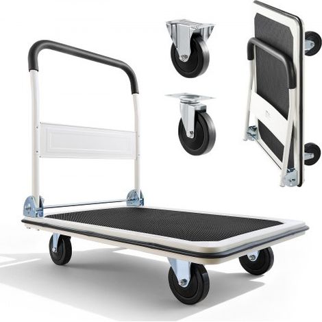 Plattformwagen Klappbar 300 kg, Transportwagen mit Lenkrolle, Handwagen Ladefläche mit Anti-Rutsch-Beschichtung, Transporthilfe für Einfache Aufbewahrung, 900x610x870 mm Rollwagen (1/5)