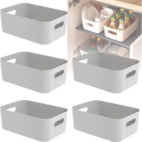 Poignées pour panier de rangement (étagères, cuisine, bureau, réfrigérateur), grises (1/5)