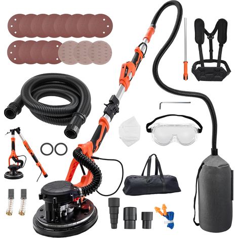 VEVOR Levigatrice Cartongesso per Muro con Asta a Disco, Levigatrice per Cartongesso Elettrica da 1150 W, Utensili per Levigatura Soffitti Pareti 5 Velocita 800-1700 giri/min con 15 Dischi Abrasivi (1/5)