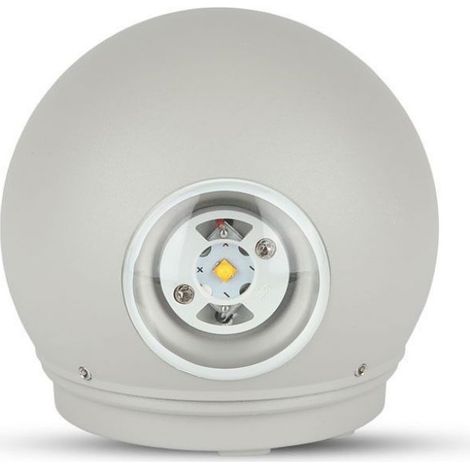 Aplique LED esférico V-TAC de 6 W y 110 lm/W, doble haz, gris, blanco cálido, IP65 (1/5)