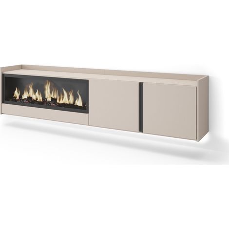 Skraut Home - Mueble TV, Televisión, Muebles de salón, almacenaje, 212x35x50cm, Para TV hasta 80", Chimenea eléctrica XXL, Colgado, Suspendido, LED, Estilo Moderno, Beige (1/5)