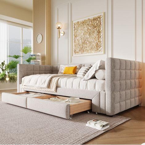 MEUBLIV Letto 90x200 cm beige estensibile con 2 cassetti, senza materasso (1/5)