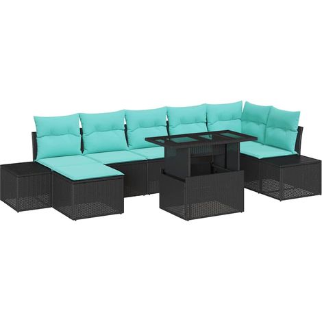 Garden Sofa Set 8 pcs Black and Blue Poly Rattan vidaXL (1/5)