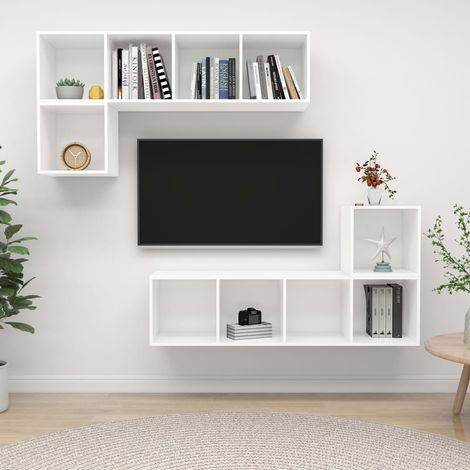 vidaXL Set Mobili Porta TV 4 pz Bianco in Legno Multistrato (1/5)