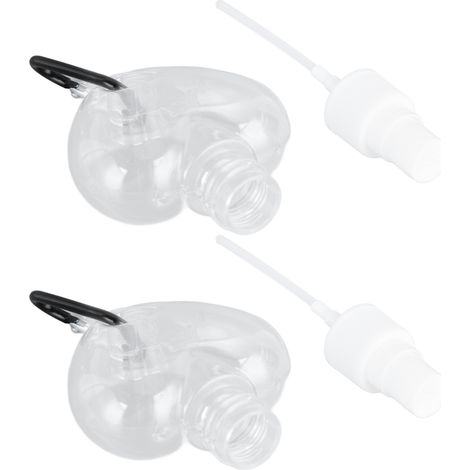 Lot de 2 flacons porte-clés de voyage de 50 ml, portables, en plastique transparent, étanches et rechargeables, en forme de cœur, pour savon pour les mains. (1/5)