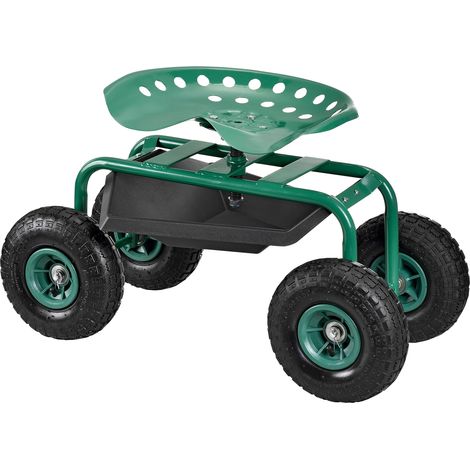 Sgabello su 4 Ruote per Giardinaggio con Seduta Regolabile in Altezza e Ripiano Portaattrezzi Scooter da Giardino - Verde / Nero [pro.tec]