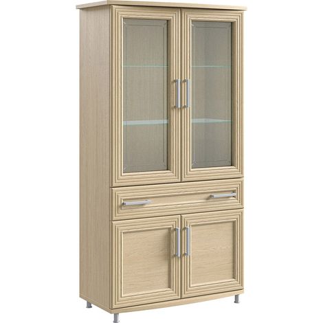 Vitrine moderne 4 portes 1 tiroir chêne clair Italino 105cm (1/3)