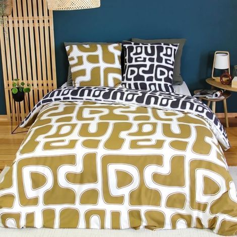 Parure de lit - COTE DECO - 220x240 cm - Imprimé géométrique - Microfibre - Réversible