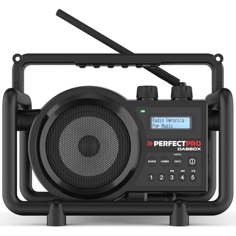 PerfectPro Radio de chantier DABBOX avec alimentation secteur ou 4x C batteries rechargeables