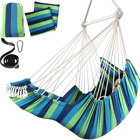 Sièges Suspendus Chaise Hamac Balançoire Suspendue Coussins de Repose-Pieds Sangle de Suspension Mousqueton Inclus,Barre d'écartement en métal Repliable Coton Doux tissé Poche latérale (1/5)