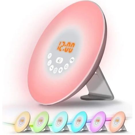 Radio Réveil Lumineux Lampe de Chevet Réveil Lumière LED Tactile Contrôle Sunrise, Sunset, Snooze, 6 Sons Naturels, 7 Couleu ODIPIE (1/4)