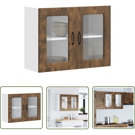 vidaXL Küchen-Hängeschrank mit Glastür Räuchereiche Holzwerkstoff (1/5)
