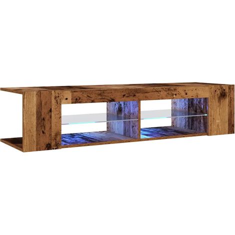 Mueble para TV con luces LED diseño contemporáneo y práctico 135 x 39 x 30 cm madera de ingeniería acabado envejecido 020050850 (1/5)